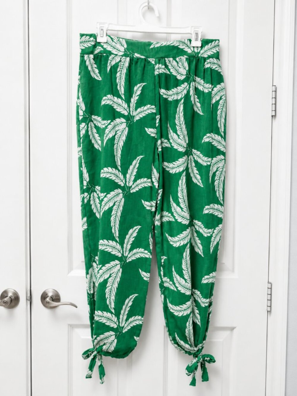 Autres Filles Women’s XL Green Tropical Leaf Tie Hem Pants Resort Vacation NWT